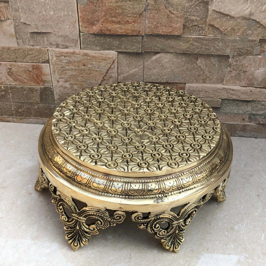 Brass Chowki - metal small stand with antique look Aakrati
