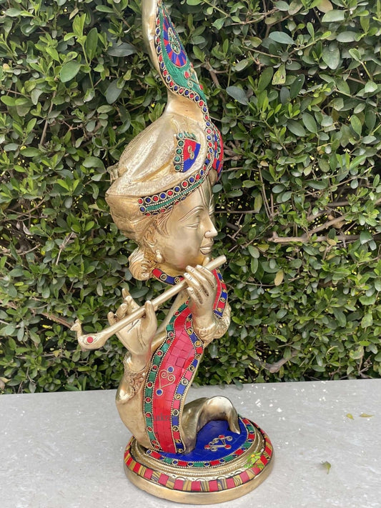 Brass Krishna Statue, Gorgeous Krishna,Flute Playing Idol, Banke Bihari ji, Hare Krishna Figurines for Home,Temple, Corner office, Gift
