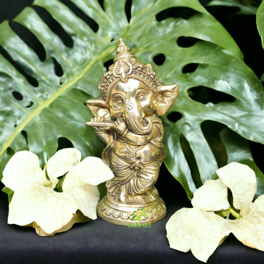 Small sitting ganesh with flute nice table top showpiece, homewarming, office gift Aakrati