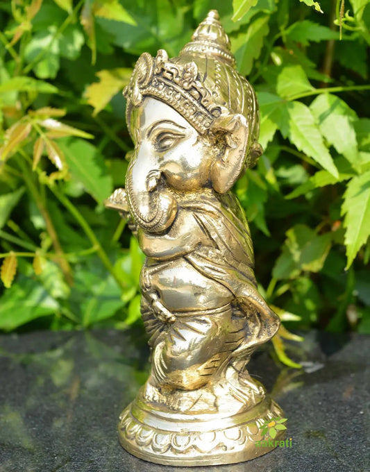 Small sitting ganesh with flute nice table top showpiece, homewarming, office gift Aakrati