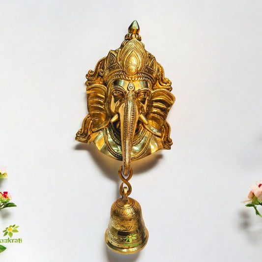 Wall hanging Ganesh face with big bell, door bell, wall decor, door decoration, Enterance and lobby showpiece Aakrati