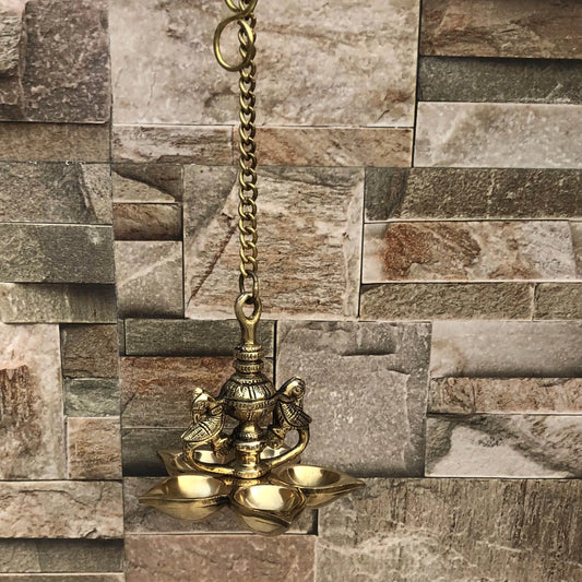 Brass Carved Hanging Diya, Brass Indian Diya Lamp, Brass Decorative Diya Aakrati