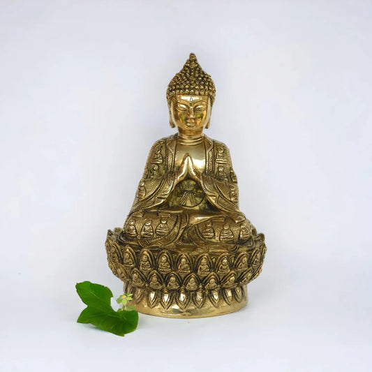 Brass Buddha Statue, 28 CM Brass Lord Buddha Idol, Outdoor Indoor Buddhist Deity, Altar Yoga Studio Meditation Room Decor Aakrati