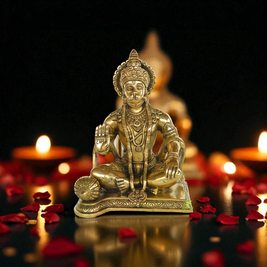 Hanuman Statue Hindu Monkey God of Devotion, Celibacy, Lord Hanuman Idol, Bajrangbali Handmade brass Ram Bhakt Indian God Aakrati