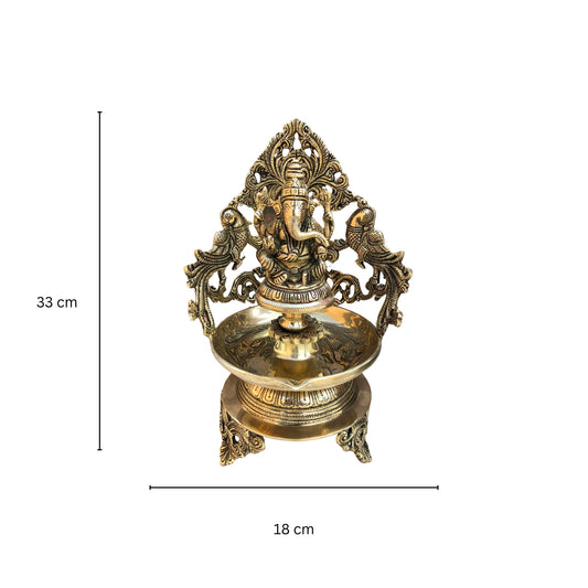 Ganesh Brass Urli with Diya, Urli Decor, Brass Urli With Elephant, Traditional Bowl, Home Decor Gift, Indian Brass Art