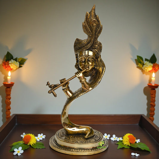 New table top Modern Design Flute Krishna-Turban Face, Brass Krishna, Metal Lord Krishna Idol, Sculpture Krishan, Gift Aakrati