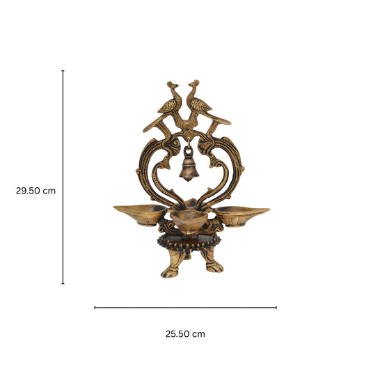 Ethnic Design four diya with Brass bell Traditional lamp Showpiece