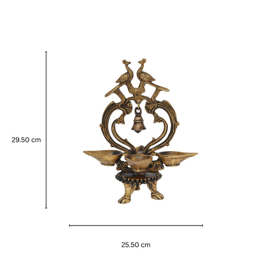 Ethnic Design four diya with Brass bell Traditional lamp Showpiece Aakrati
