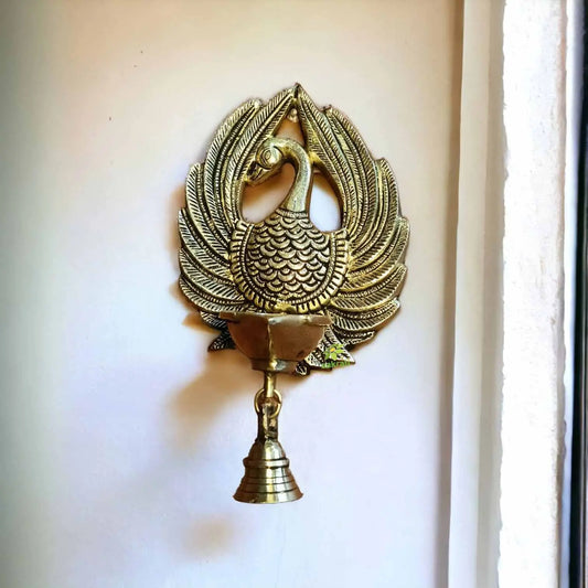 Wall bird diya with bells decorative for home and office wall and gift Aakrati