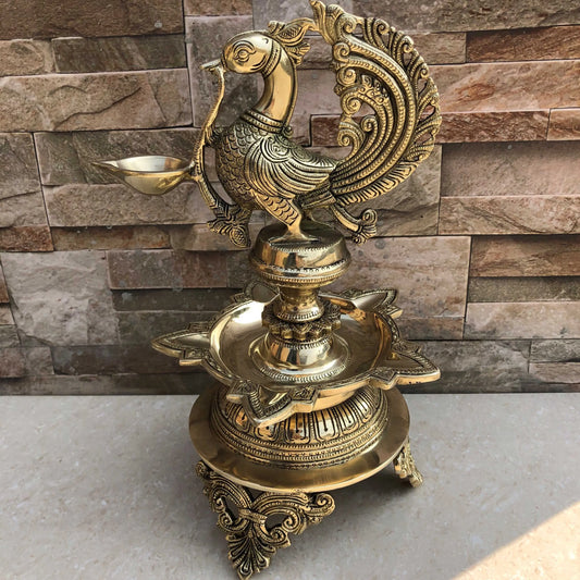 Peacock Deepak Stand, Brass Peacock Diya for Home Temple, Brass Oil Diya Lamp, Indian Decor Diya, Indian Homeware Aakrati