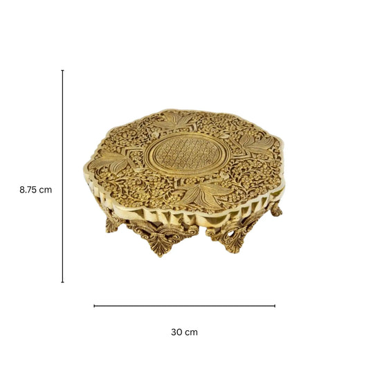 Pooja Brass chowki - curving design small metal stand Aakrati
