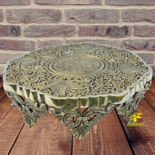 Pooja Brass chowki - curving design small metal stand Aakrati