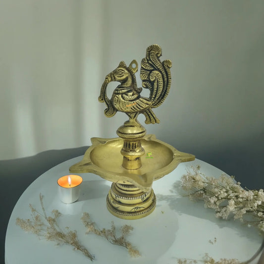 Indian Oil Lamp Bird made in brass ; Brass Diya for Diwali Festive Decorations Aakrati