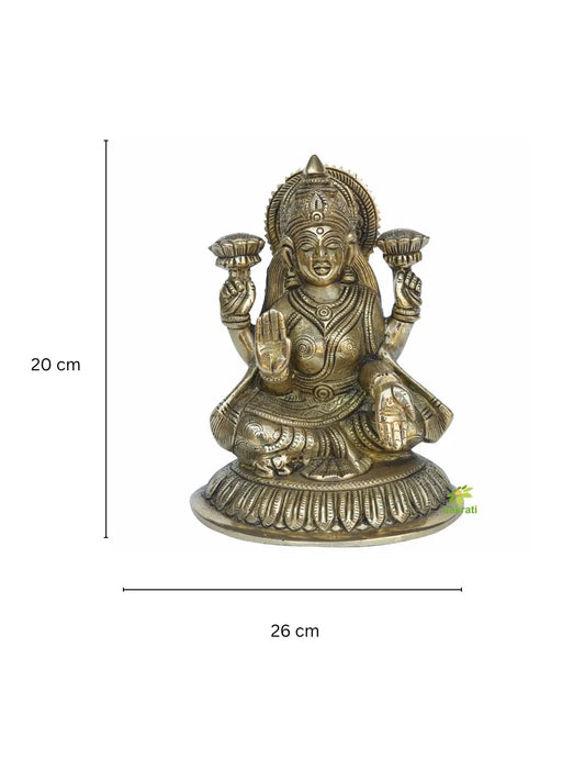 Brass Laxmi statue, blessing laxmi statue, Sitting laxmi Statue, laxmi on lotus statue, Shreedevi statue, Hindu Goddess of wealth Aakrati