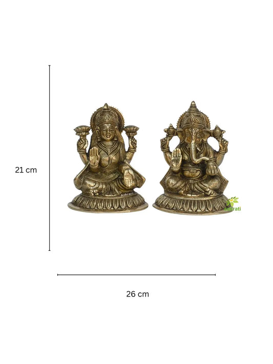 Brass Laxmi Ganesha Idol Sitting | laxmi Ganesh Murti Metal Statue for Home Office Success Entrance Decor Diwali Pooja Good Luck Aakrati