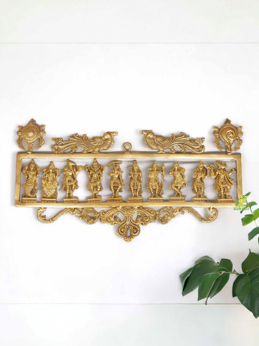 Wall decor Vishnu ten avtar fram in brass for home and hotel decor by Aakrati