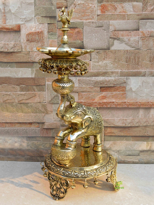 Trumpeting Elephant oil Lamp Vilakku or Traditional Oil Lamp ,Pooja Lamp, Diya for Pooja, Brass Diya