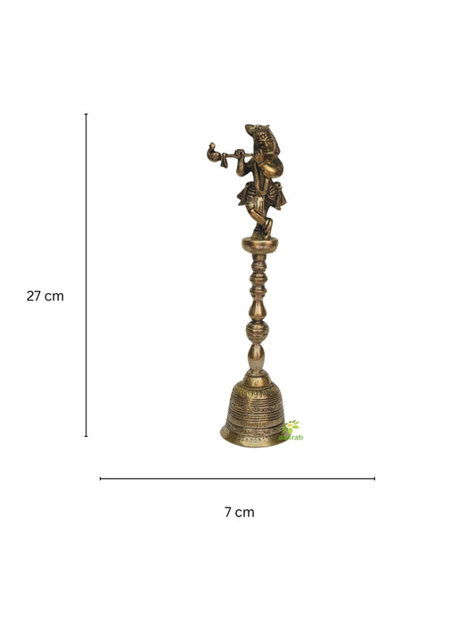Hand bell in brass with Krishna ji Figure for worship with good sound
