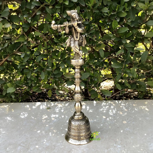 Hand bell in brass with Krishna ji Figure for worship with good sound Aakrati