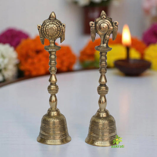 Chakra- Shankh hand bell in metal brass Auspicious Vintage gift table decor
