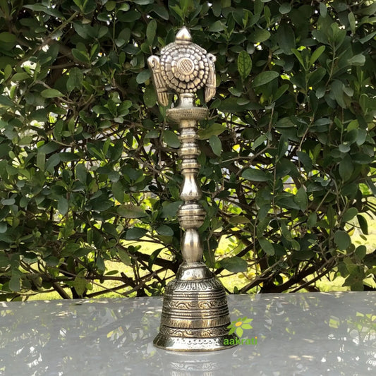 Brass hand bell with sign of lord vishnu temple worship Aakrati