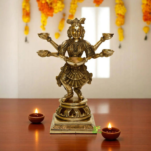 DeepLaxmi statue with diya holder space - Welcome lady for positive energy- Deep Lakshmi sculpture - Deeplakshmi idol Aakrati