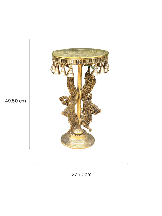 Carving Design Chowki 20 inch Brass Pooja Table for Home Temple, Brass Pooja Altar for God Idols-Brass Altar for multi purpose use