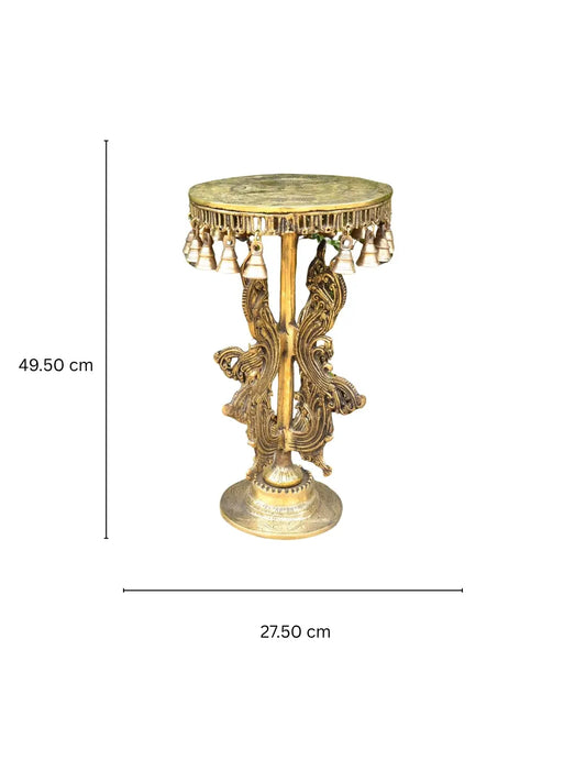 Carving Design Chowki 20 inch Brass Pooja Table for Home Temple, Brass Pooja Altar for God Idols-Brass Altar for multi purpose use Aakrati