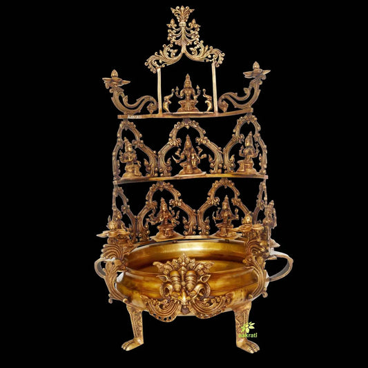 Ashta Lakshmi urli made in brass 39 inch, Bronze finish by skilled artist Indian metal brass craft Aakrati