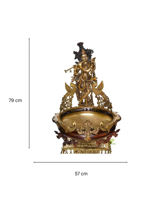 Lord Krishna Urli (Decoration Bowl) - Brass Statue - Home Decoration rare for home, office and hotel Room Aakrati