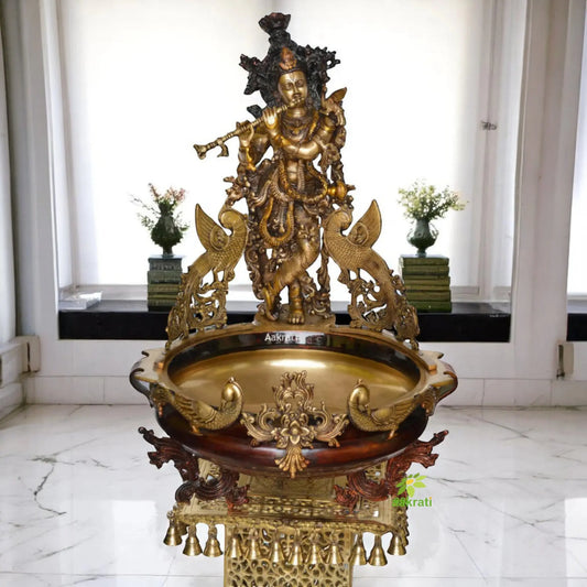 Lord Krishna Urli (Decoration Bowl) - Brass Statue - Home Decoration rare for home, office and hotel Room Aakrati