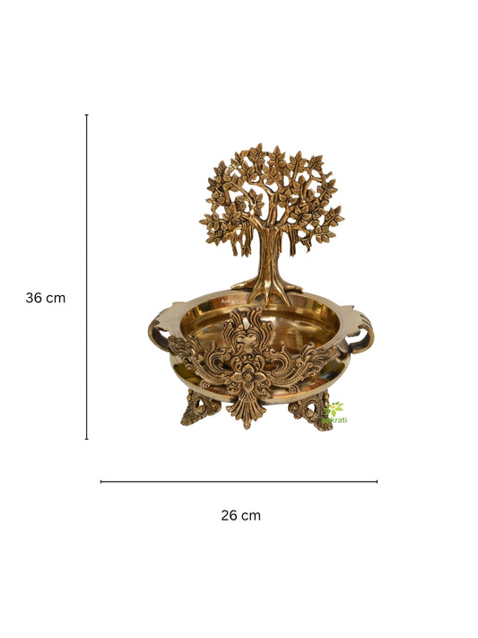 Tree on Urli - Hurli for lobby desk, home decor, Hotel room decoation, Rare Brass Figure
