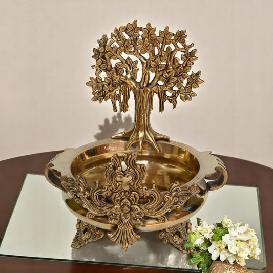 Tree on Urli - Hurli for lobby desk, home decor, Hotel room decoation, Rare Brass Figure Aakrati