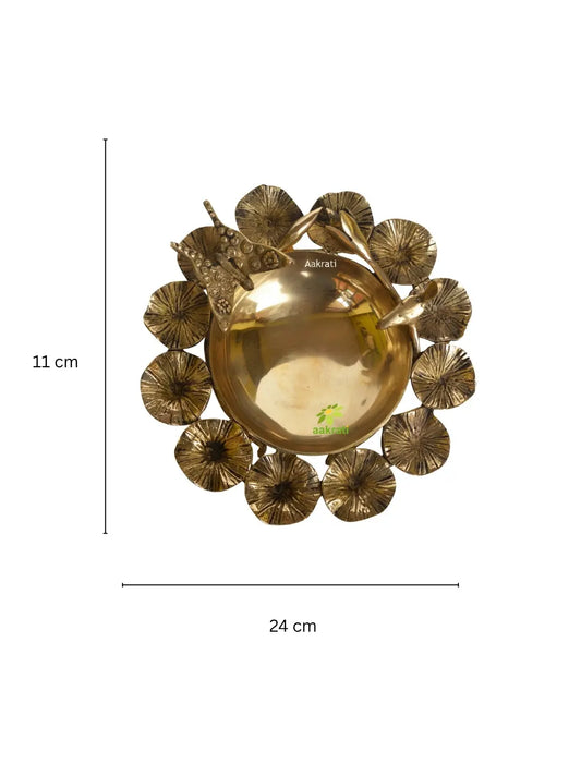 Flower decorative bowl made in brass with bird and butterfly Aakrati