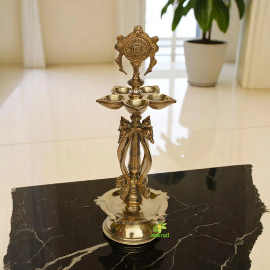 Indian Brass Religious Temple Spiritual Decor Standing Oil lamp stand Aakrati