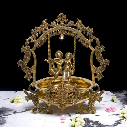 Radha krishna Swing brass urli, Radha krishna Urli, Traditional Bowl, Brass urli, Ethnic design urli,indian brass urli