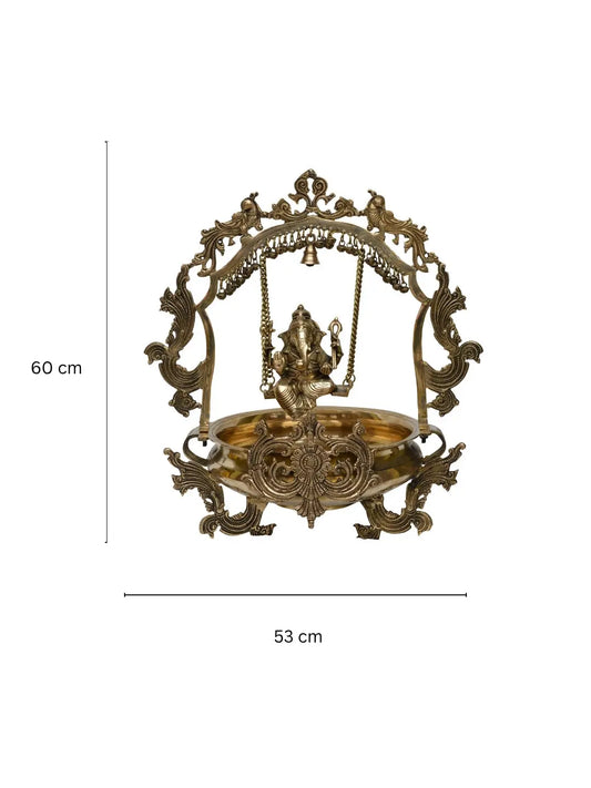 Ganesh Swing brass urli, Traditional Bowl, Brass urli, Ethnic design urli,indian metal Hurli Aakrati