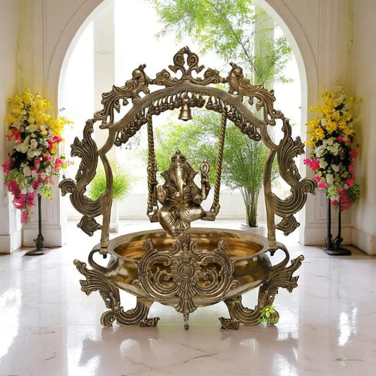 Ganesh Swing brass urli, Traditional Bowl, Brass urli, Ethnic design urli,indian metal Hurli Aakrati