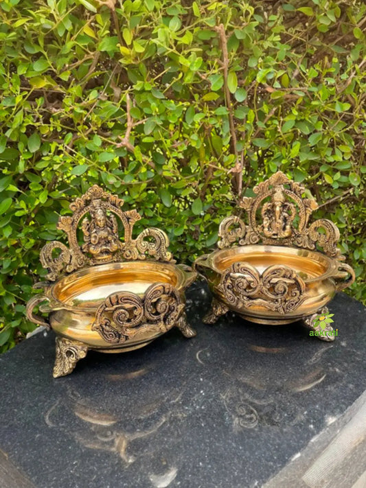 Brass laxmi ganesh urli best for pooja room decor, worship room decor, handmade or handcrafted Aakrati