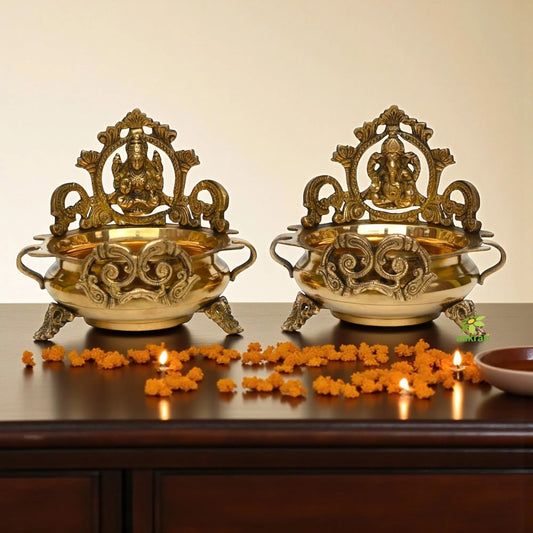 Brass laxmi ganesh urli best for pooja room decor, worship room decor, handmade or handcrafted Aakrati