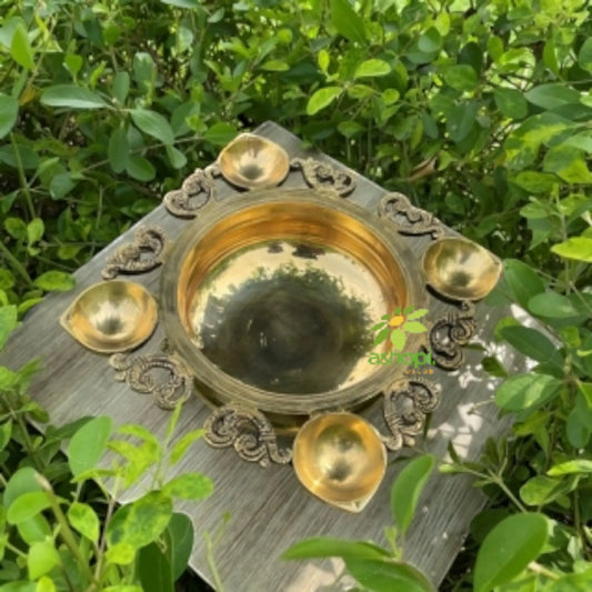 Aakrati Decorative Designer Brass Urli with Diya Decorative Showpiece for Home and Office Decor Aakrati