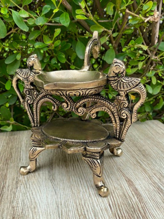 Home Decor Diya Lamp Indian Brass Peacock Design Diya