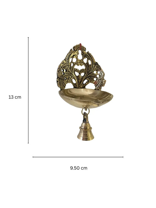 Decorative Brass Diya, Oil lamp, deepam with Bells for gift and decor Aakrati