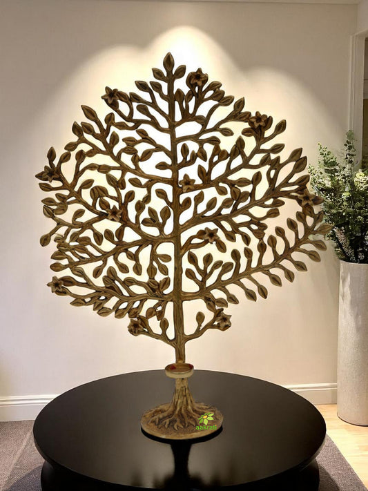 Brass Tree with Beautiful Flowers Decorative Kalpvriksh Tree for Home Office Table Top Festival