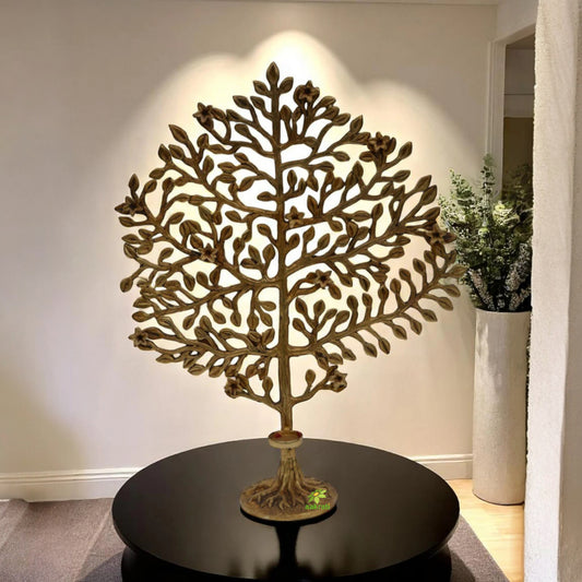 Brass Tree with Beautiful Flowers Decorative Kalpvriksh Tree for Home Office Table Top Festival