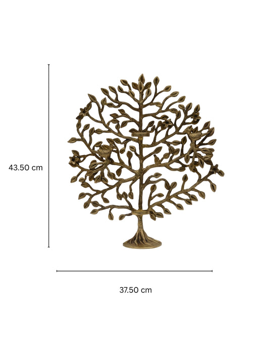 Aakrati Brass Tree with Two Candle Holder and Bird Decorative Showpiece gift