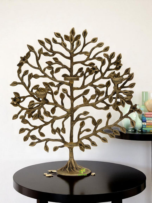 Aakrati Brass Tree with Two Candle Holder and Bird Decorative Showpiece gift