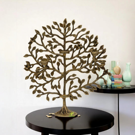 Aakrati Brass Tree with Two Candle Holder and Bird Decorative Showpiece gift