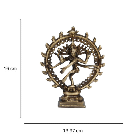 Brass Nataraj Dancing Lord Shiva | Majestic and Elegant Home Decoration | Handcrafted Nataraj Brass Statue ( Brown, 6 inch)