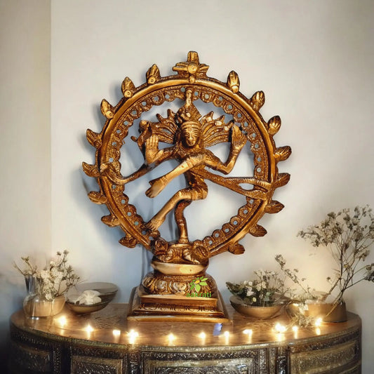 Brass Nataraj Dancing Lord Shiva | Majestic and Elegant Home Decoration | Handcrafted Nataraj Brass Statue ( Brown, 6 inch) Aakrati